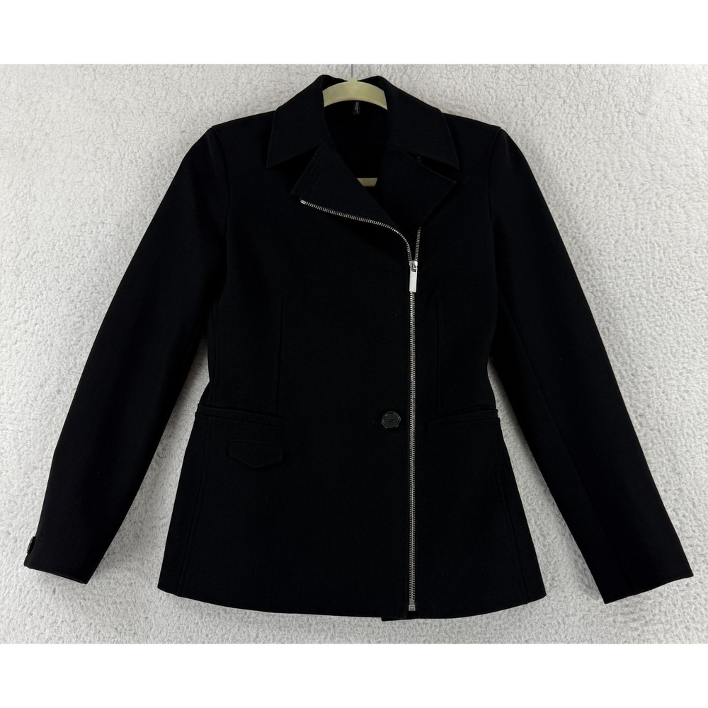 Helmut Lang Asymmetric Zip Technical Stretch Blazer Womens Size 0 Black LS